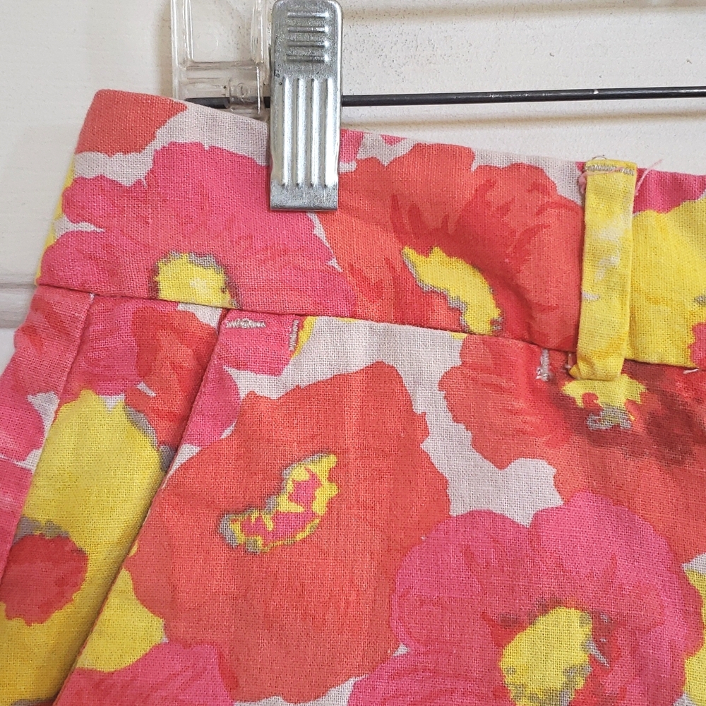 LOFT Floral Linen Shorts Pink Orange Coral Yellow - Picture 8 of 13